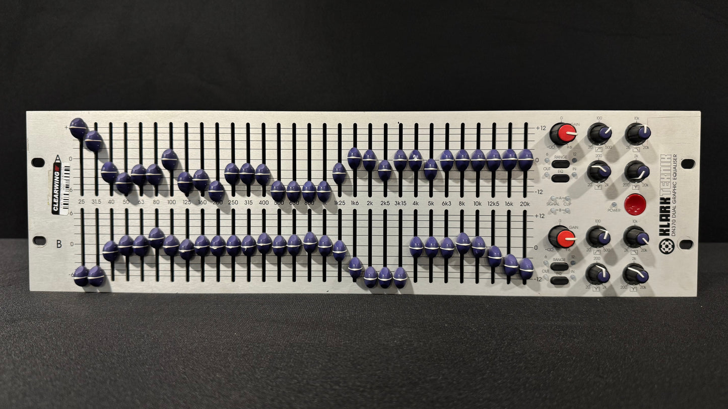 Klark Teknik DN370 Graphic Equalizer, Klark Teknik DN370, DN370 Graphic EQ, Klark Teknik EQ, DN370. We Sell Professional Audio Equipment. Audio Systems, Amplifiers, Consoles, Mixers, Electronics, Entertainment, Live Sound.
