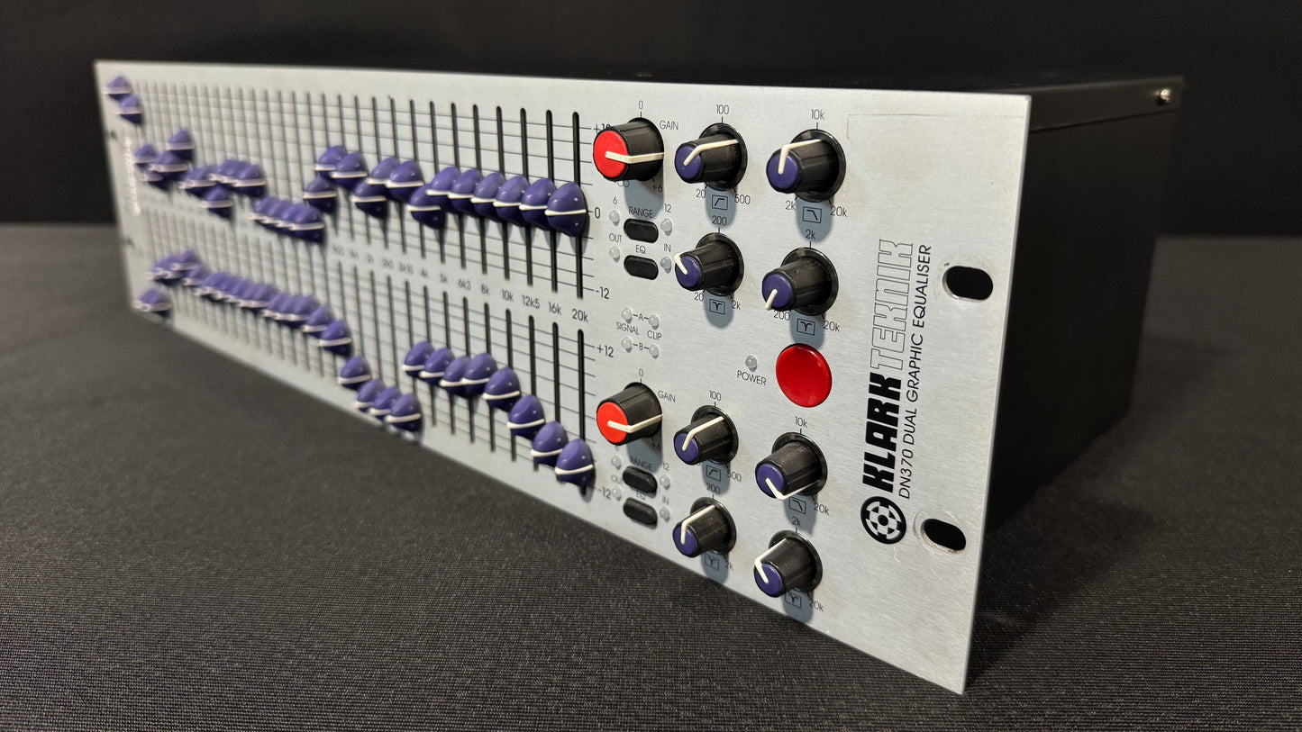 Klark Teknik DN370 Graphic Equalizer, Klark Teknik DN370, DN370 Graphic EQ, Klark Teknik EQ, DN370. We Sell Professional Audio Equipment. Audio Systems, Amplifiers, Consoles, Mixers, Electronics, Entertainment, Live Sound.
