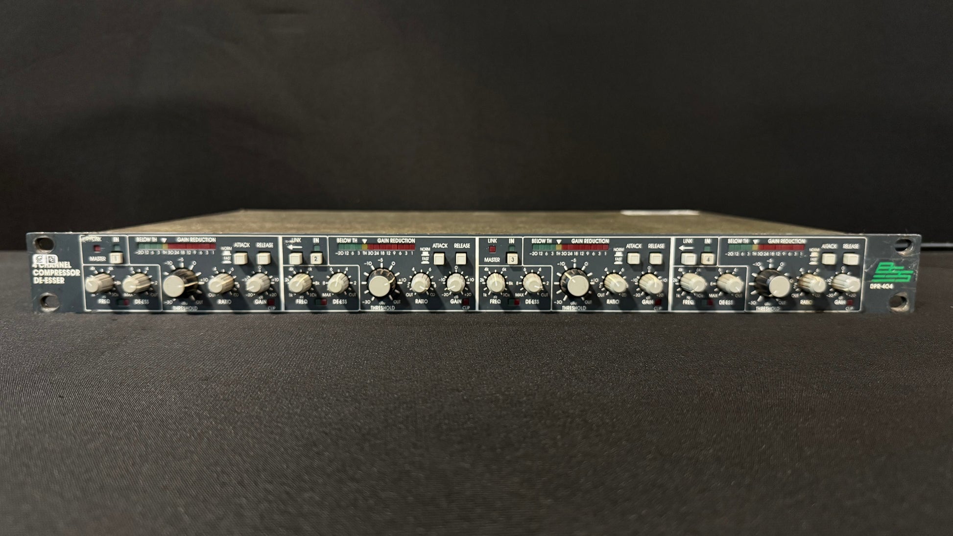 BSS DPR-404 Quad Compressor/De-Esser, BSS DPR-404, BSS DPR-404 Quad Compressor, DPR-404, BSS Compressor. We Sell Professional Audio Equipment. Audio Systems, Amplifiers, Consoles, Mixers, Electronics, Entertainment, Live Sound.
