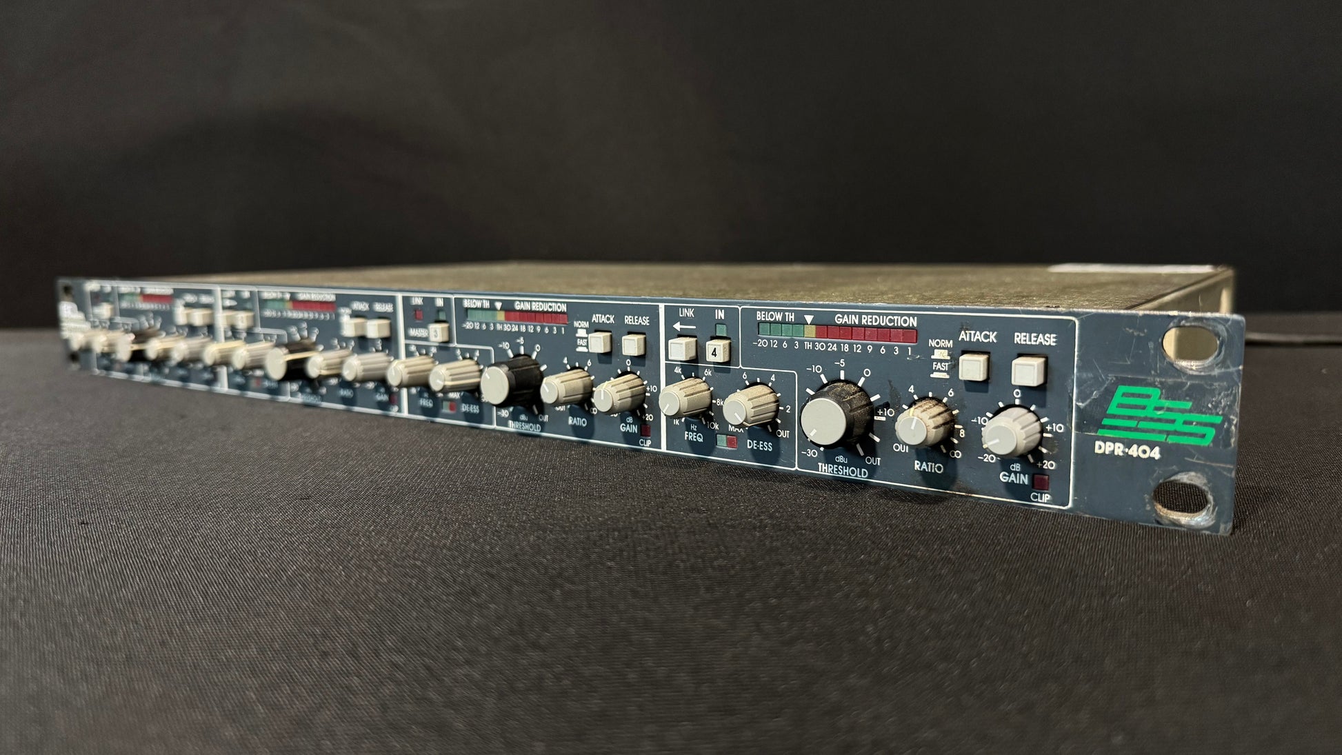 BSS DPR-404 Quad Compressor/De-Esser, BSS DPR-404, BSS DPR-404 Quad Compressor, DPR-404, BSS Compressor. We Sell Professional Audio Equipment. Audio Systems, Amplifiers, Consoles, Mixers, Electronics, Entertainment, Live Sound.
