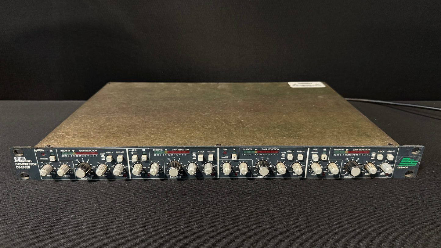 BSS DPR-404 Quad Compressor/De-Esser, BSS DPR-404, BSS DPR-404 Quad Compressor, DPR-404, BSS Compressor. We Sell Professional Audio Equipment. Audio Systems, Amplifiers, Consoles, Mixers, Electronics, Entertainment, Live Sound.
