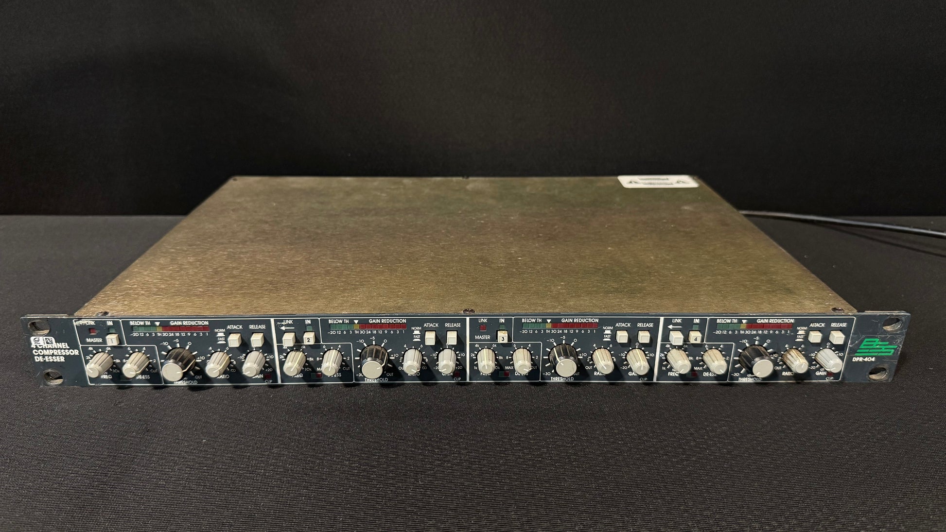 BSS DPR-404 Quad Compressor/De-Esser, BSS DPR-404, BSS DPR-404 Quad Compressor, DPR-404, BSS Compressor. We Sell Professional Audio Equipment. Audio Systems, Amplifiers, Consoles, Mixers, Electronics, Entertainment, Live Sound.
