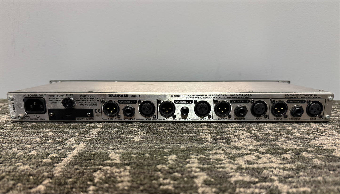 Drawmer Quad Noise Gate, Drawmer DS404, Drawmer DS404 Quad Gate, Drawmer DS404 Noise Gate, DS404. We Sell Professional Audio Equipment. Audio Systems, Amplifiers, Consoles, Mixers, Electronics, Entertainment, Live Sound