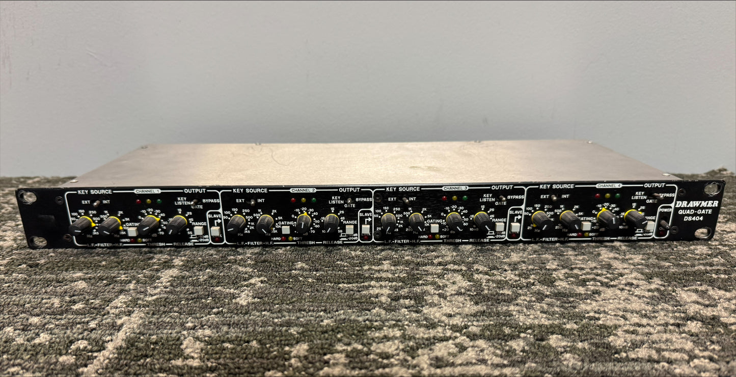 Drawmer Quad Noise Gate, Drawmer DS404, Drawmer DS404 Quad Gate, Drawmer DS404 Noise Gate, DS404. We Sell Professional Audio Equipment. Audio Systems, Amplifiers, Consoles, Mixers, Electronics, Entertainment, Live Sound