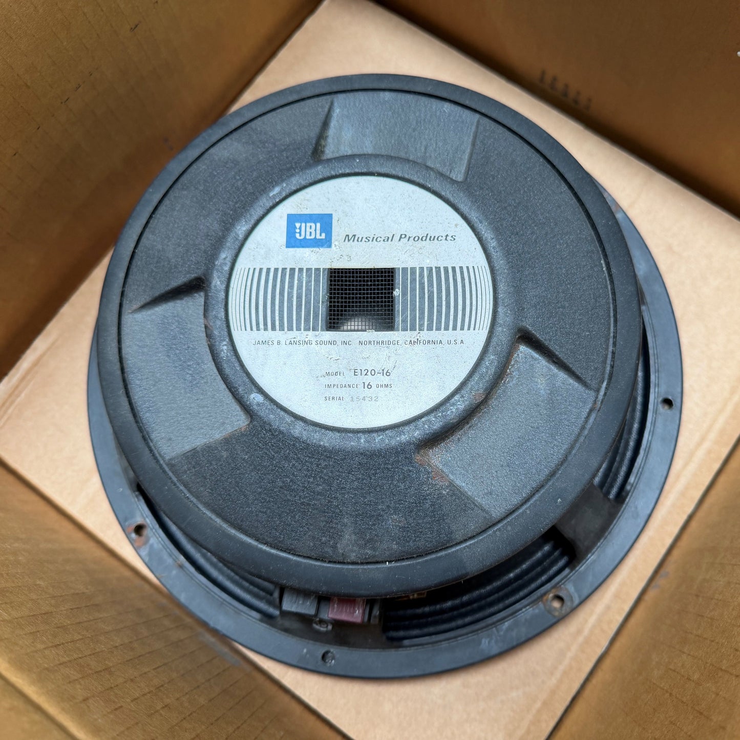 JBL E-120 12" Speaker, JBL E-120, JBL E120 8 ohm, JBL Speakers, JBL 12” Speaker. We Sell Professional Audio Equipment. Audio Systems, Amplifiers, Consoles, Mixers, Electronics, Entertainment, Live Sound.