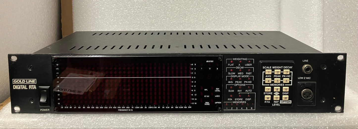 Gold Line RTA Analyzer, Gold Line Digital Model 30 Real Time Analyzer, Goldline Model 30, Goldline Real Time Analyzer, Gold Line RTA Spectrum Analyzer, We Sell Professional Audio Equipment. Audio Systems, Amplifiers, Consoles, Mixers, Electronics, Entertainment, Live Sound