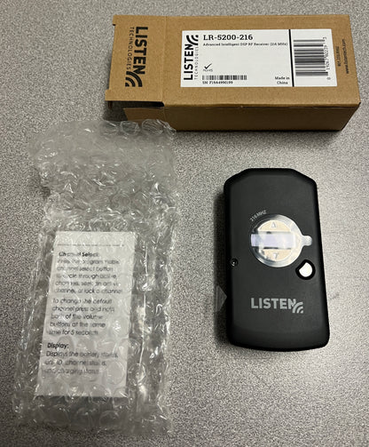 Listen Technologies LR-5200-216, Listen Technologies Advanced Intelligent DSP RF Receiver, DSP RF Receiver, 216 MHz DSP RF Receiver, We Sell Professional Audio Equipment. Audio Systems, Amplifiers, Consoles, Mixers, Electronics, Entertainment, Live Sound.