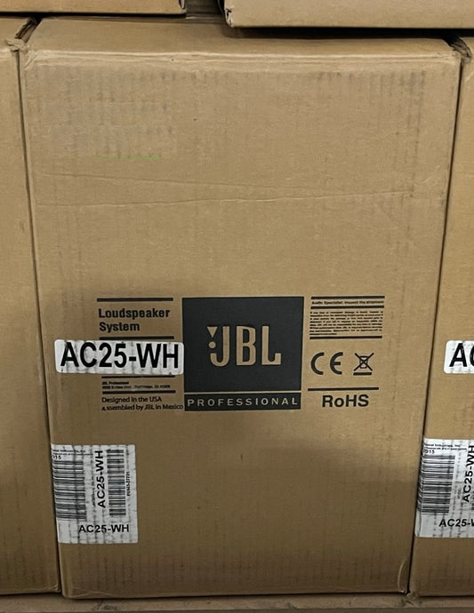 New JBL Professional AC25-WH Ultra-Compact 2-Way Loudspeaker, White, NIB for Sale. 					We Sell Professional Audio Equipment. Audio Systems, Amplifiers, Consoles, Mixers, Electronics, Entertainment, Sound, Live.