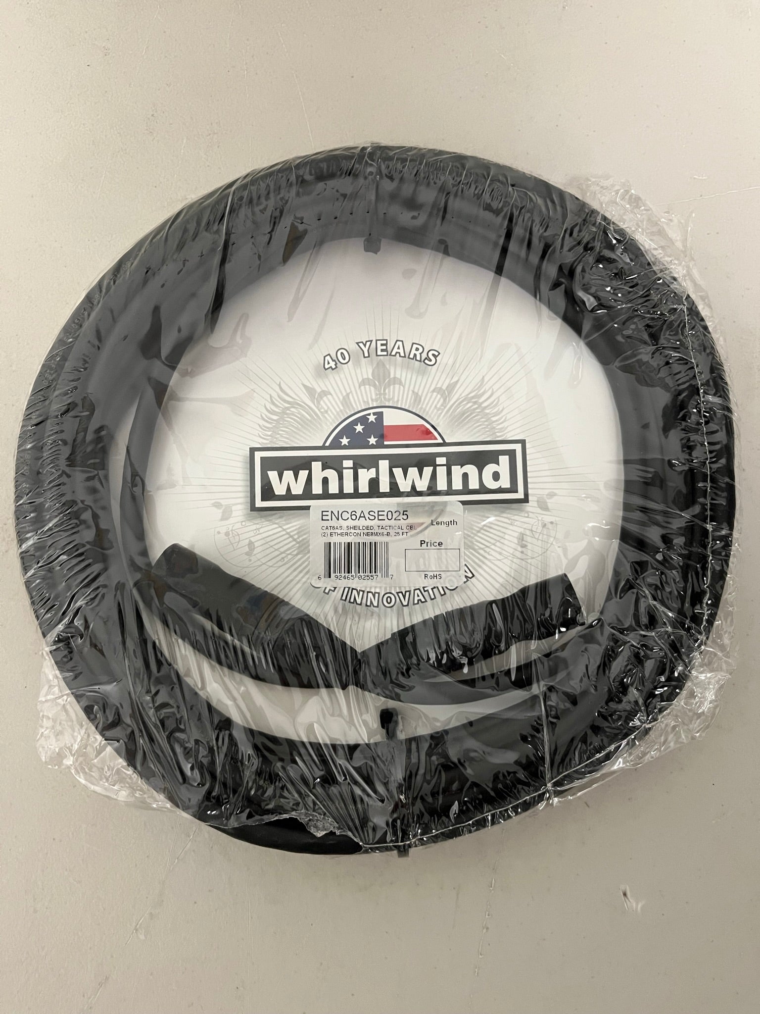 New Whirlwind ENC6ASE025 CAT6AS Shielded Tactical Cable, Ethercon NE8MX6-B, 25 FT New for Sale. We Sell Professional Audio Equipment. Audio Systems, Amplifiers, Consoles, Mixers, Electronics, Entertainment, Sound, Live.