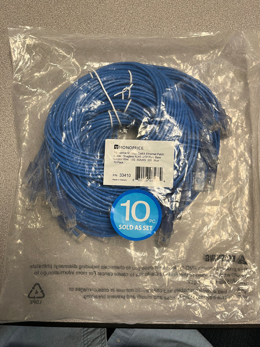 New Monoprice Cat6A 20ft Blue 10-Pk Patch Cable, Lot of Four (4) for Sale. We Sell Professional Audio Equipment. Audio Systems, Amplifiers, Consoles, Mixers, Electronics, Entertainment, Sound, Live.