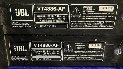 Used JBL VerTek Series Model VT4886 Pkg of 12 Elements with Frames and Touring Case for Sale. We Sell Professional Audio Equipment. Audio Systems, Amplifiers, Consoles, Mixers, Electronics, Entertainment and Live Sound.