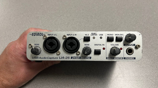 Used Roland Edirol UA-25 USB Audio Capture for Sale. We Sell Professional Audio Equipment. Audio Systems, Amplifiers, Consoles, Mixers, Electronics, Entertainment and Live Sound.