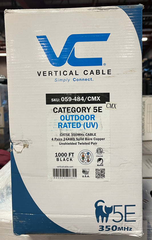 Vertical Cable UTP Cat5e Cable, Vertical Cable Cat5e Cable UV Resistant, Vertical Cable 059-484CMX, 1000 feet Cat5e UV UTP Cable, We Sell Professional Audio Equipment. Audio Systems, Amplifiers, Consoles, Mixers, Electronics, Entertainment, Live Sound