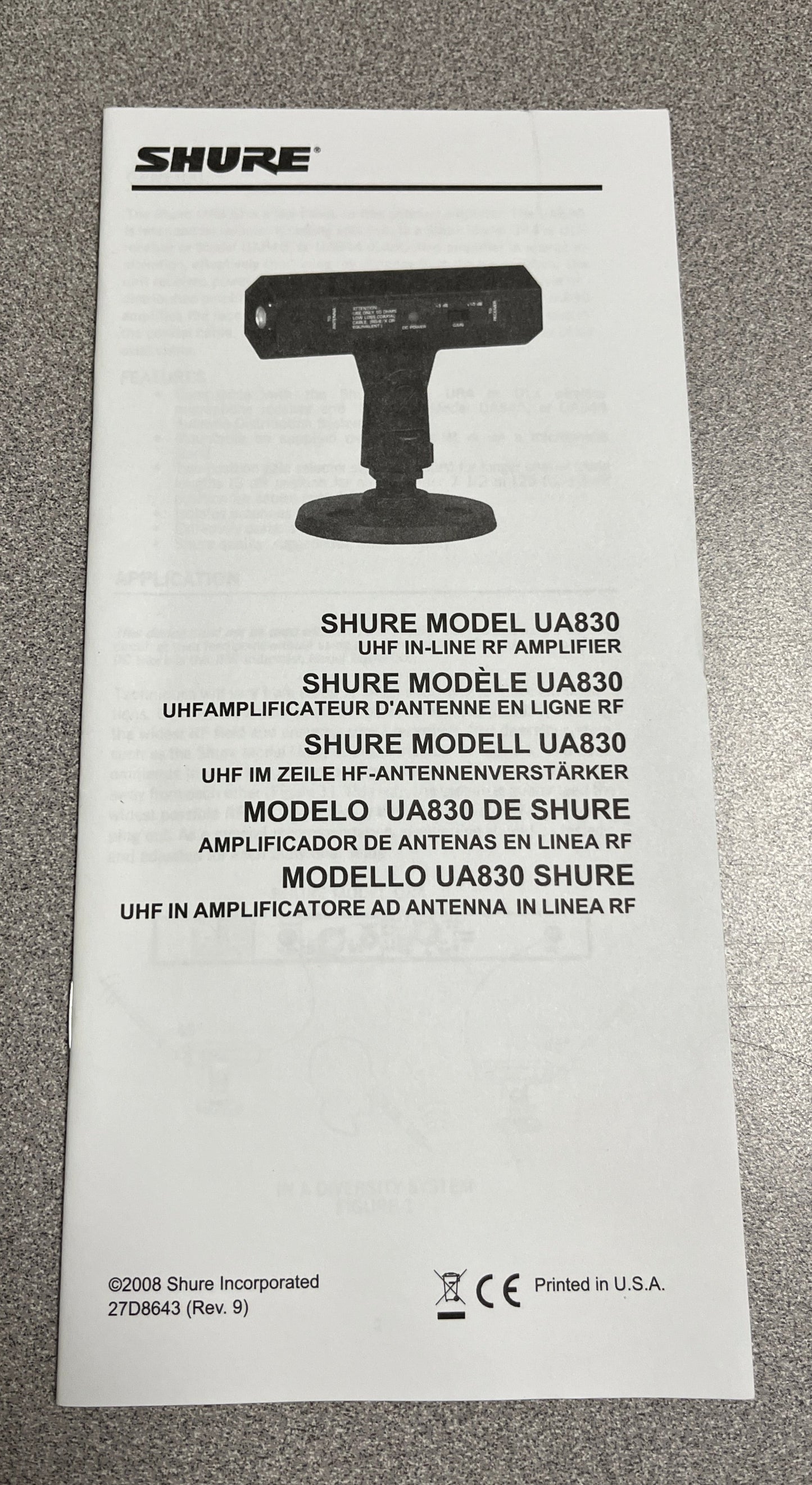 Shure, Shure Remote Antennas, Shure Antenna Kits, Shure Antenna Kit, Shure UA830USTV, RF Antenna 470-698 MHz, We Sell Professional Audio Equipment. Audio Systems, Amplifiers, Consoles, Mixers, Electronics, Entertainment, Live Sound