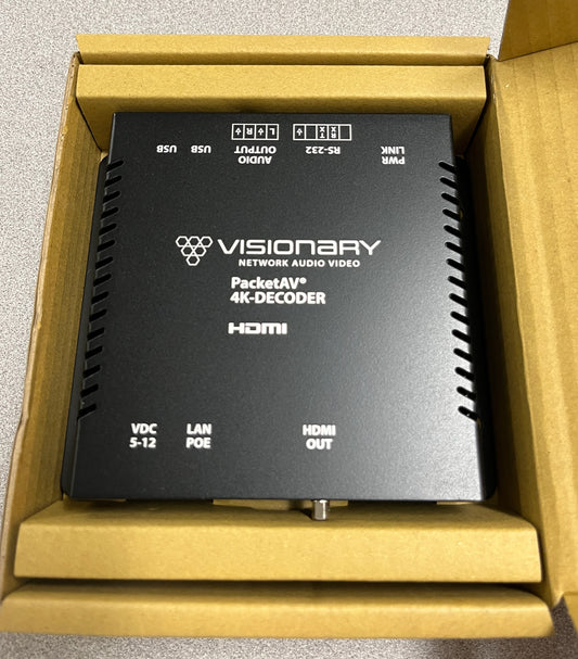 Visionary Solutions Decoder. Decoder, 4K Decoder, D4100, Visionary Solutions D4100, Packet AV Decoder, Packet AV 4K Decoder, Visionary Solutions, 		We Sell Professional Audio Equipment. Audio Systems, Amplifiers, Consoles, Mixers, Electronics, Entertainment, Live Sound.
