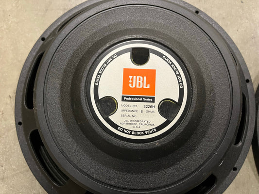 Used JBL 2226H 15" Low Frequency Transducer, 8 ohm for Sale. We Sell Professional Audio Equipment. Audio Systems, Amplifiers, Consoles, Mixers, Electronics, Entertainment, Sound, Live.