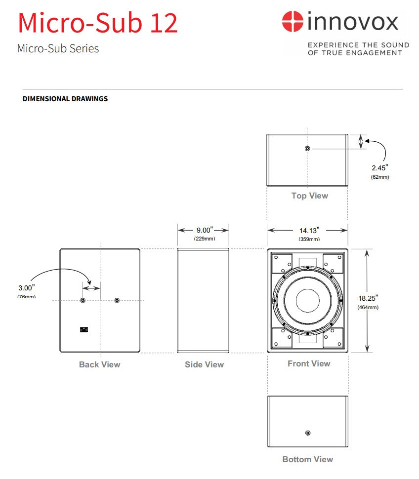 New Innovox Micro-Sub-12 for Sale. We Sell Professional Audio Equipment. Audio Systems, Amplifiers, Consoles, Mixers, Electronics, Entertainment and Live Sound.