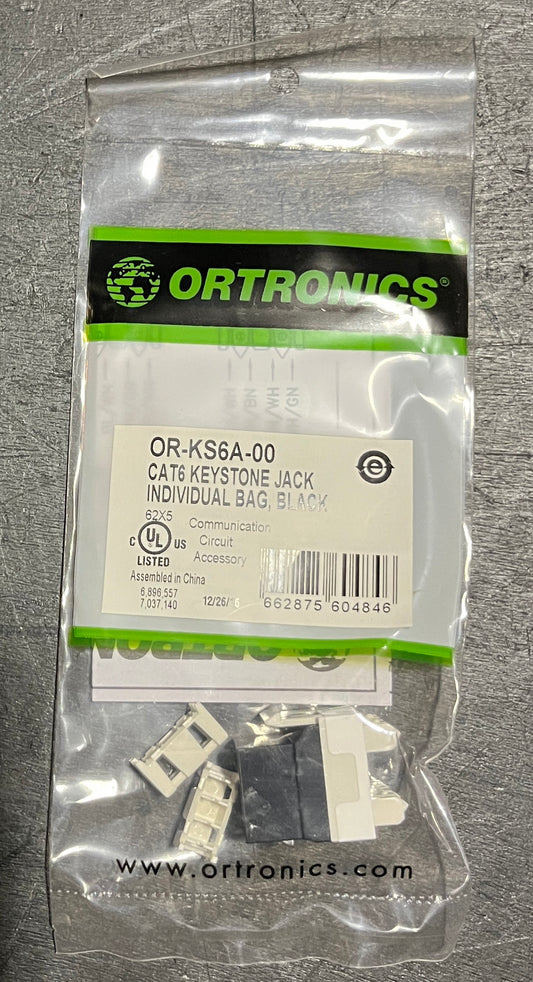 Cat 6 Keystone Jack Black, Ortronics Category 6 Keystone Black Jack, KS6A-00 Cat 6 Keystone Black Jack, We Sell Professional Audio Equipment. Audio Systems, Amplifiers, Consoles, Mixers, Electronics, Entertainment, Live Sound.