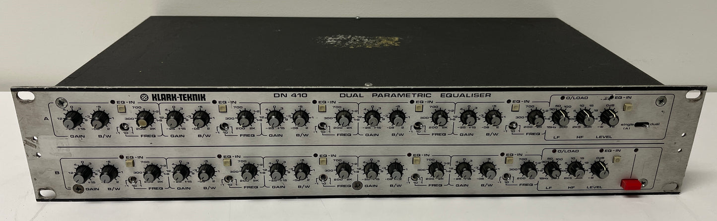 Klark Teknik DN410 Dual Parametric Equalizer, Klark Teknik Dual EQ, Parametric Equalizer, Analog Parametric EQ, Klark Teknik Analog EQ, We Sell Professional Audio Equipment. Audio Systems, Amplifiers, Consoles, Mixers, Electronics, Entertainment, Live Sound