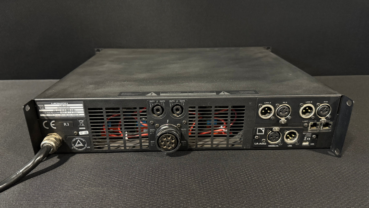 LA8 Power Amp, LA8, L-Acoustics Power Amplifier, L-Acoustics LA8 R3 Power Amplifier, L-Acoustics LA8. We Sell Professional Audio Equipment. Audio Systems, Amplifiers, Consoles, Mixers, Electronics, Entertainment, Live Sound.