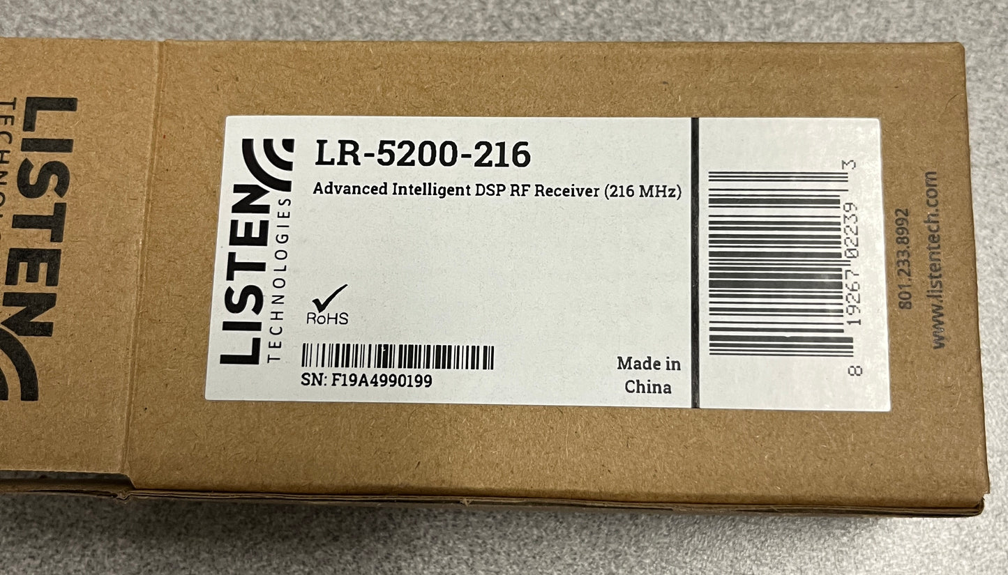 Listen Technologies LR-5200-216, Listen Technologies Advanced Intelligent DSP RF Receiver, DSP RF Receiver, 216 MHz DSP RF Receiver, We Sell Professional Audio Equipment. Audio Systems, Amplifiers, Consoles, Mixers, Electronics, Entertainment, Live Sound.