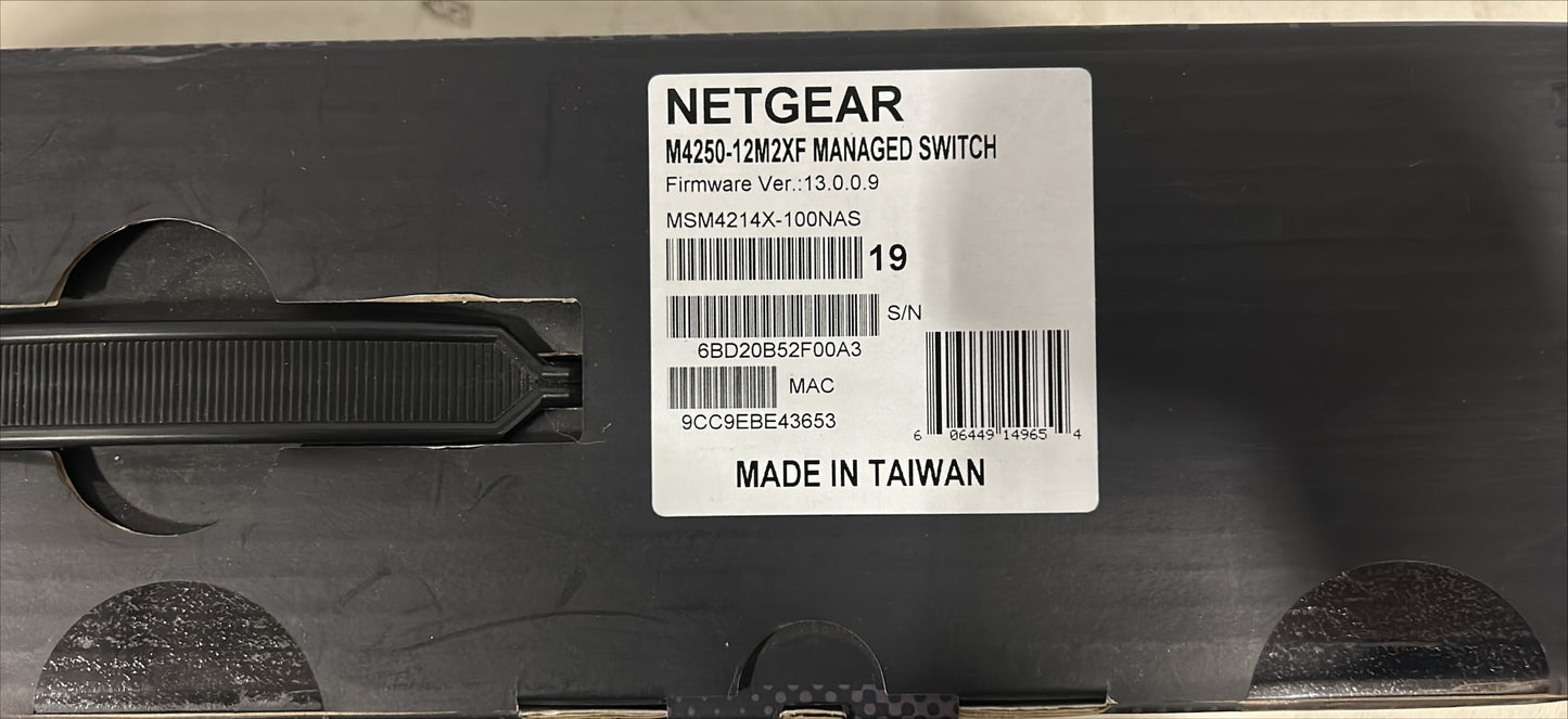 Netgear M4250 Switch, 12 Port Switch Netgear, MSM4214X-100NAS Netgear 12 Port Managed Switch, We Sell Professional Audio Equipment. Audio Systems, Amplifiers, Consoles, Mixers, Electronics, Entertainment, Live Sound