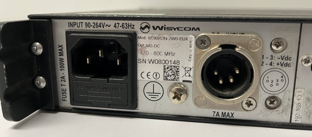Wisycom MTK952-N-2W0 Dual Transmitter 470 - 800 MHz, BackDetails