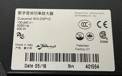 Powersoft Duecanali 804 DSP+D, Powersoft 2-Channel Amplifier with DSP and Dante, Powersoft Pro Amp Duecanali 804, Powersoft 800W Amplifier, We Sell Professional Audio Equipment. Audio Systems, Amplifiers, Consoles, Mixers, Electronics, Entertainment, Live Sound
