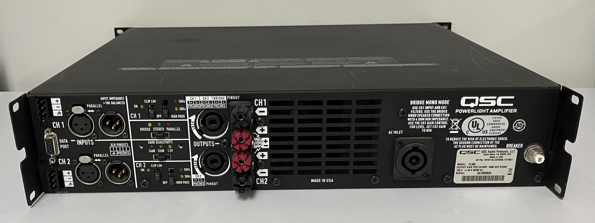 QSC PL380 Powerlight 3 Series Power Amplifier, QSC PL380 Amplifier, QSC PL380, QSC 2-Channel Power Amplifier, QSC PL380 2-Channel, We Sell Professional Audio Equipment. Audio Systems, Amplifiers, Consoles, Mixers, Electronics, Entertainment, Live Sound