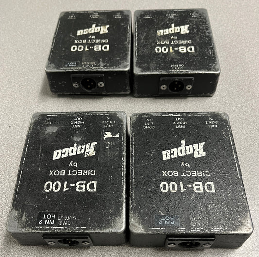 Rapco DB100 Passive Direct Box, Rapco DB100, Passive Direct Box Lot of 4, DB100 DI Box, Rapco DI Box Lot of Four, We Sell Professional Audio Equipment. Audio Systems, Amplifiers, Consoles, Mixers, Electronics, Entertainment, Live Sound