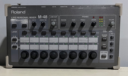 Roland M-48 Live Personal Mixer, Roland M-48, Roland Personal Mixer, M48 Mixer, Roland M48 Personal Mixer. We Sell Professional Audio Equipment. Audio Systems, Amplifiers, Consoles, Mixers, Electronics, Entertainment, Live Sound.