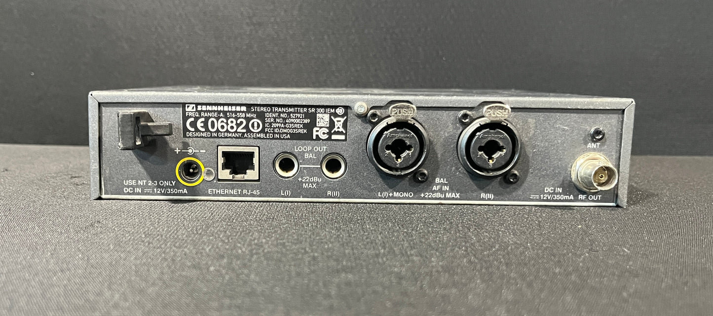 Sennheiser Evolution G3 SR 300 IEM Single Stereo Transmitter, Sennheiser SR 300 IEM, Sennheiser SR 300 IEM A Band, Sennheiser SR 300 IEM 516-558 MHz, Sennheiser G3 Transmitter. We Sell Professional Audio Equipment. Audio Systems, Amplifiers, Consoles, Mixers, Electronics, Entertainment, Live Sound.