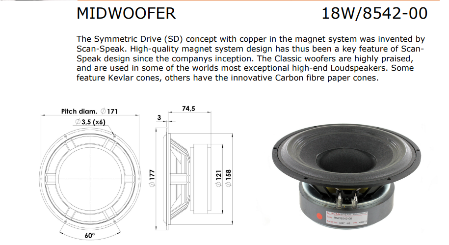 Scan Speak 18W Midwoofer, Scan Speak Midwoofer Speaker, Scan Speak 18W/8542-00, We Sell Professional Audio Equipment. Audio Systems, Amplifiers, Consoles, Mixers, Electronics, Entertainment, Live Sound