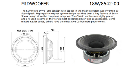 Scan Speak 18W Midwoofer, Scan Speak Midwoofer Speaker, Scan Speak 18W/8542-00, We Sell Professional Audio Equipment. Audio Systems, Amplifiers, Consoles, Mixers, Electronics, Entertainment, Live Sound