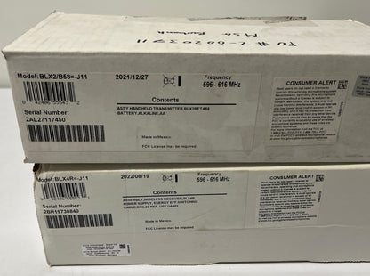 Shure BLX24R Wireless Package, Shure BLX-R Package, Shure BLX4R, Shure BLX2, Shure BLX2 with Beta 58A, Shure BLX-R J11 596 - 616 MHz, We Sell Professional Audio Equipment. Audio Systems, Amplifiers, Consoles, Mixers, Electronics, Entertainment, Live Sound