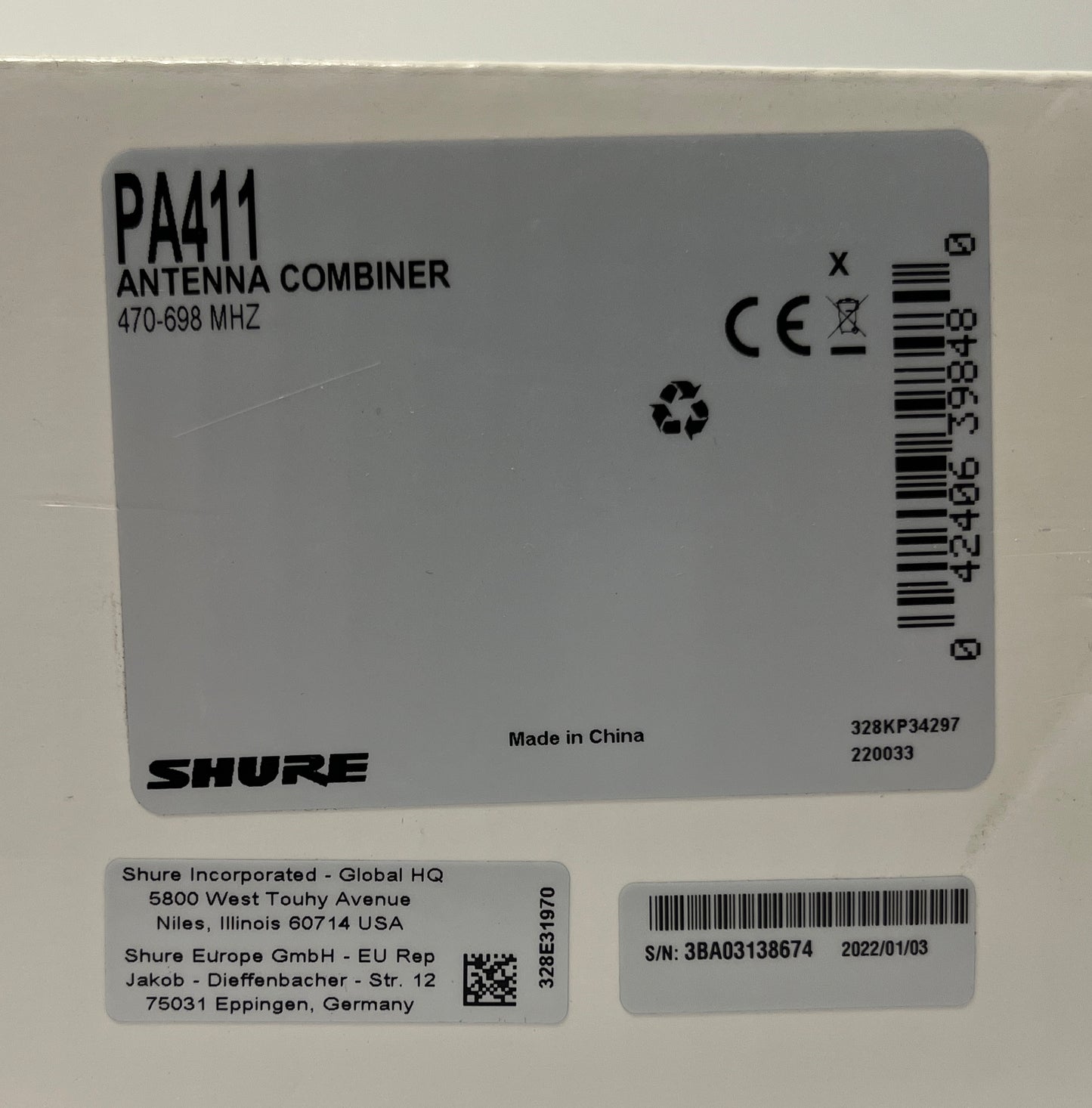 Shure PA411 Antenna Combiner, Shure Antenna Combiner, Shure PA411, Shure PSM 300 Antenna Combiner, We Sell Professional Audio Equipment. Audio Systems, Amplifiers, Consoles, Mixers, Electronics, Entertainment, Live Sound