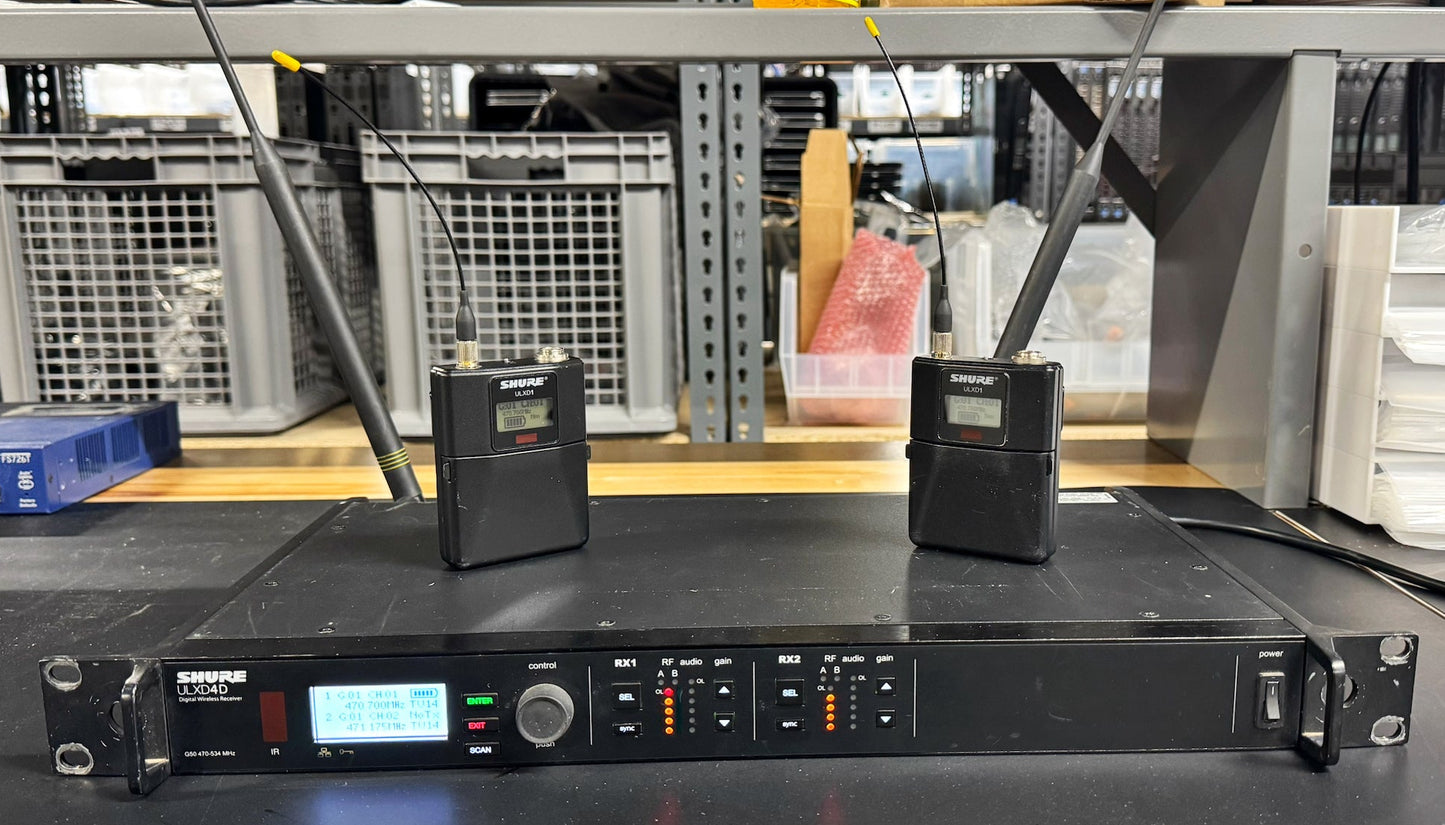 Shure ULXD4D G50 Package, Shure ULXD4D Dual Receiver, Shure ULXD1 G50 Beltpack Transmitter, Shure ULX4D4 G50 with ULXD1 Beltpack, We Sell Professional Audio Equipment. Audio Systems, Amplifiers, Consoles, Mixers, Electronics, Entertainment, Live Sound
