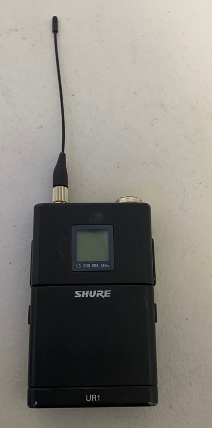 Shure UR1 Wireless Bodypack Transmitter, Shure UR1 L3 Transmitter, Shure 638-698 MHz Bodypack, We Sell Professional Audio Equipment. Audio Systems, Amplifiers, Consoles, Mixers, Electronics, Entertainment, Live Sound.