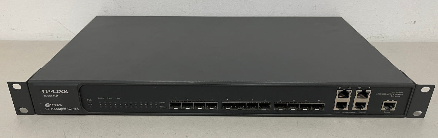 TP-Link Switch, TP-Link SG5412F Switch, TP-Link 4 Combo Ports, TP-Link SFP Switch, SFP Switch, TP-Link Network Switch, TP-Link L2 Managed Gb Switch, We Sell Professional Audio Equipment. Audio Systems, Amplifiers, Consoles, Mixers, Electronics, Entertainment, Live Sound.