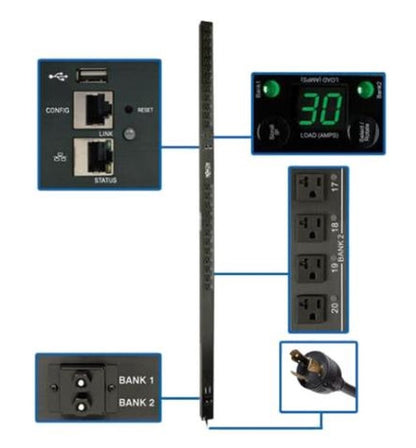 Tripp Lite PDU Switched LX Platform Interface Vertical Power Distribution Unit, Tripp Lite PDUMV30NETLX, Tripp-Lite LX Power Distribution Unit, We Sell Professional Audio Equipment. Audio Systems, Amplifiers, Consoles, Mixers, Electronics, Entertainment, Live Sound