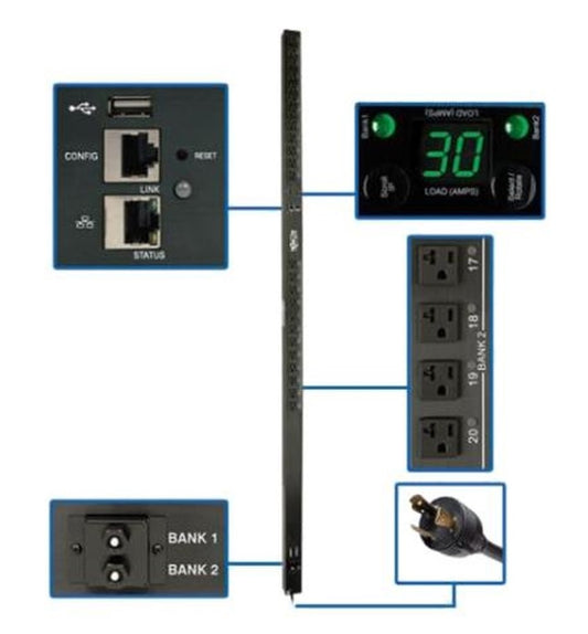 Tripp Lite PDU Switched LX Platform Interface Vertical Power Distribution Unit, Tripp Lite PDUMV30NETLX, Tripp-Lite LX Power Distribution Unit, We Sell Professional Audio Equipment. Audio Systems, Amplifiers, Consoles, Mixers, Electronics, Entertainment, Live Sound