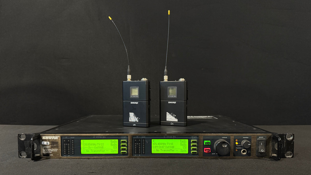 Shure UHF-R Dual Wireless Package, UR4D+, UR1 (G1, 470-530 MHz) Front