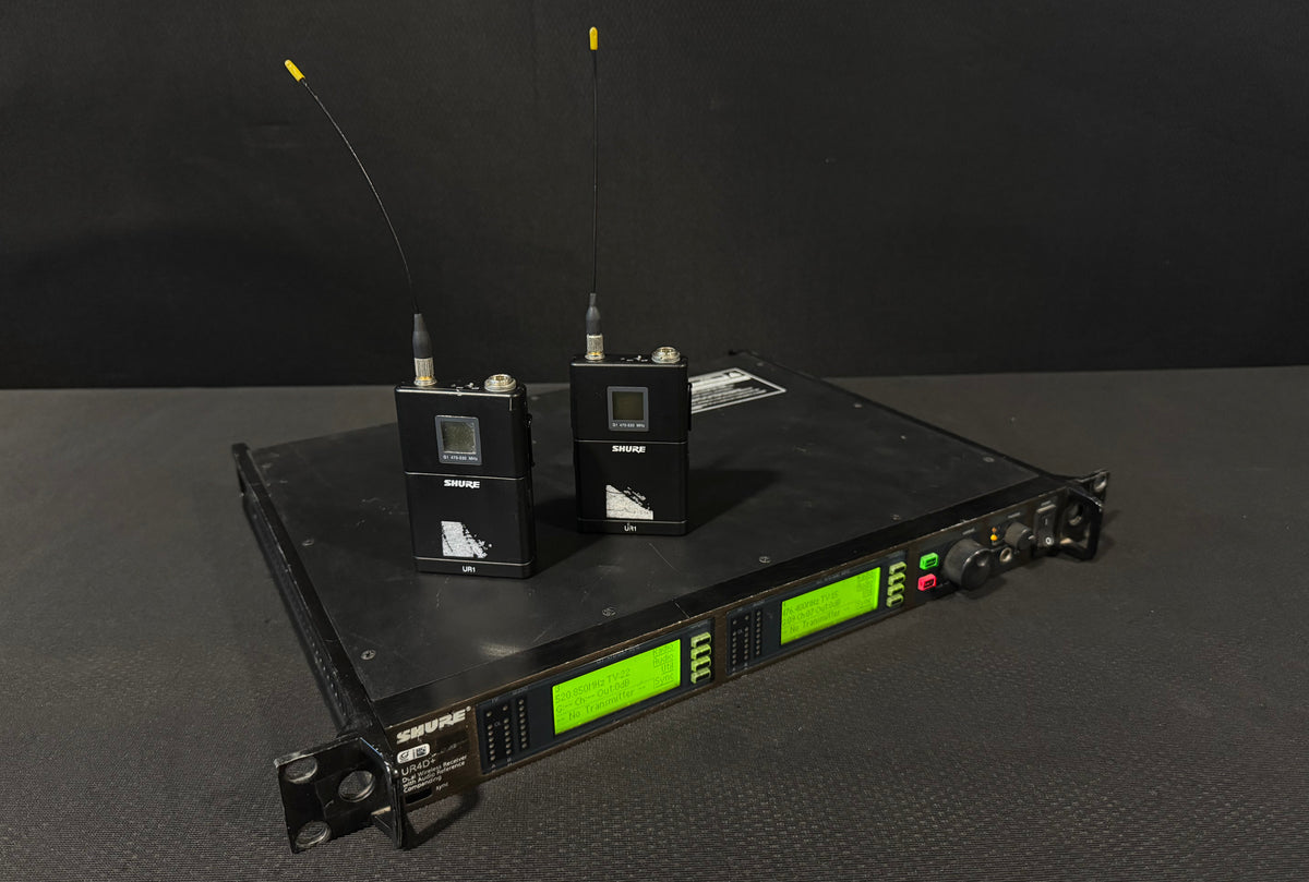 Shure UHF-R Dual Wireless Package, UR4D+, UR1 (G1, 470-530 MHz) Side
