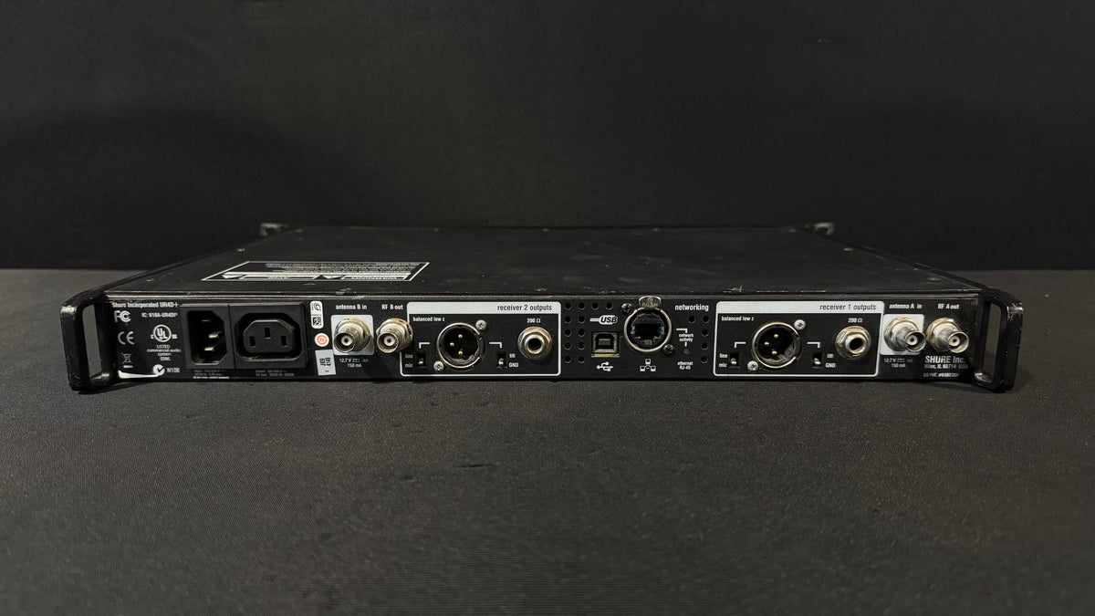 Shure UHF-R Dual Wireless Package, UR4D+, UR1 (G1, 470-530 MHz) Back