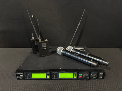 Shure UR4D Dual Receiver Package, Shure UR4D H4, Shure UR4D Package, Shure UR4D with UR1 and UR2, Shure UR4D H4 Band 518-578 MHz. We Sell Professional Audio Equipment. Audio Systems, Amplifiers, Consoles, Mixers, Electronics, Entertainment, Live Sound.