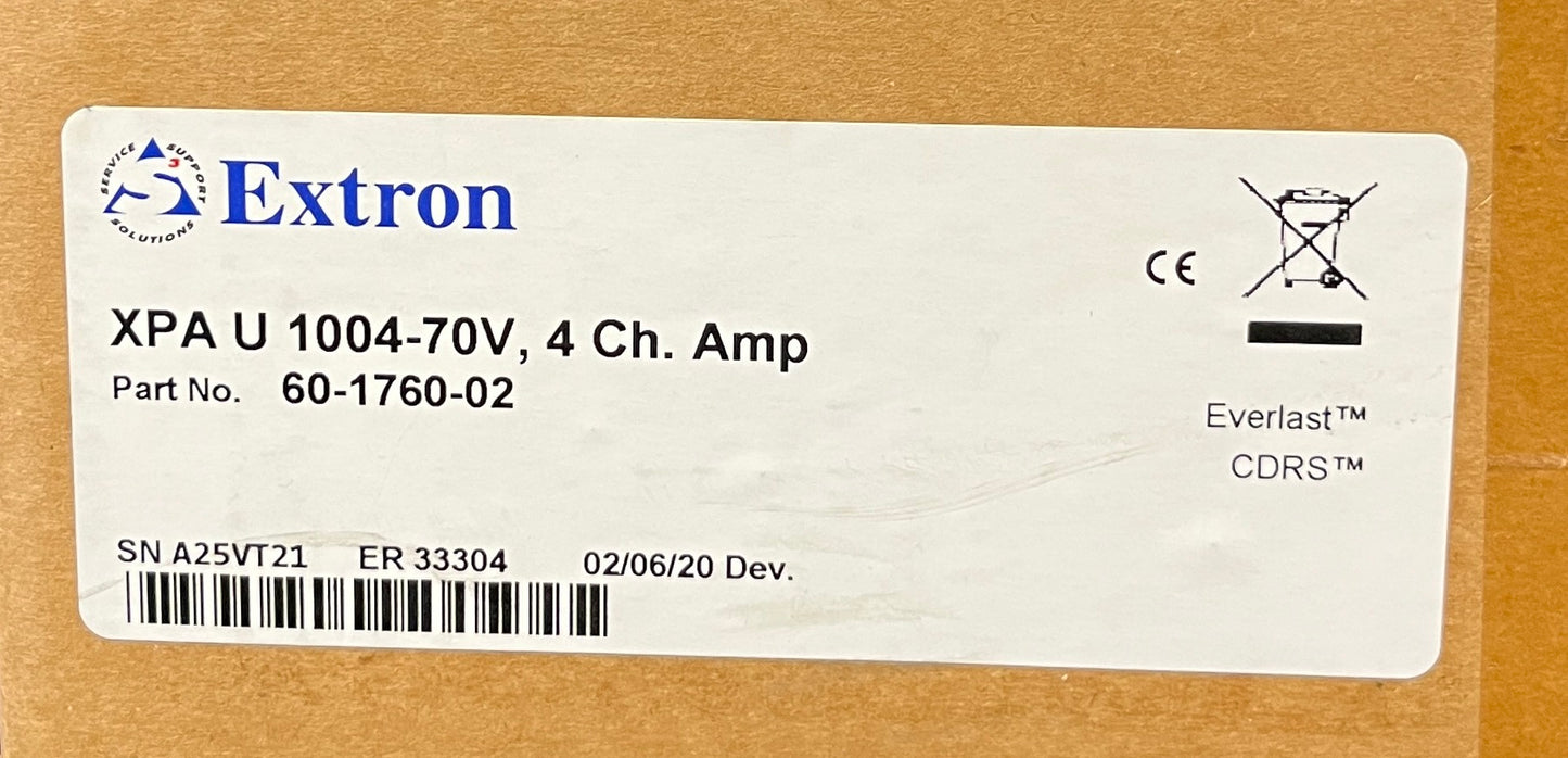 Extron XPA U 1004-70V 4 Ch Amplifier 60-1760-02, Extron XPA U 1004-70V, Extron Power Amplifier, 4 Channel Power Amp, Extron 4 Channel Power Amplifier. We Sell Professional Audio Equipment. Audio Systems, Amplifiers, Consoles, Mixers, Electronics, Entertainment, Live Sound.
