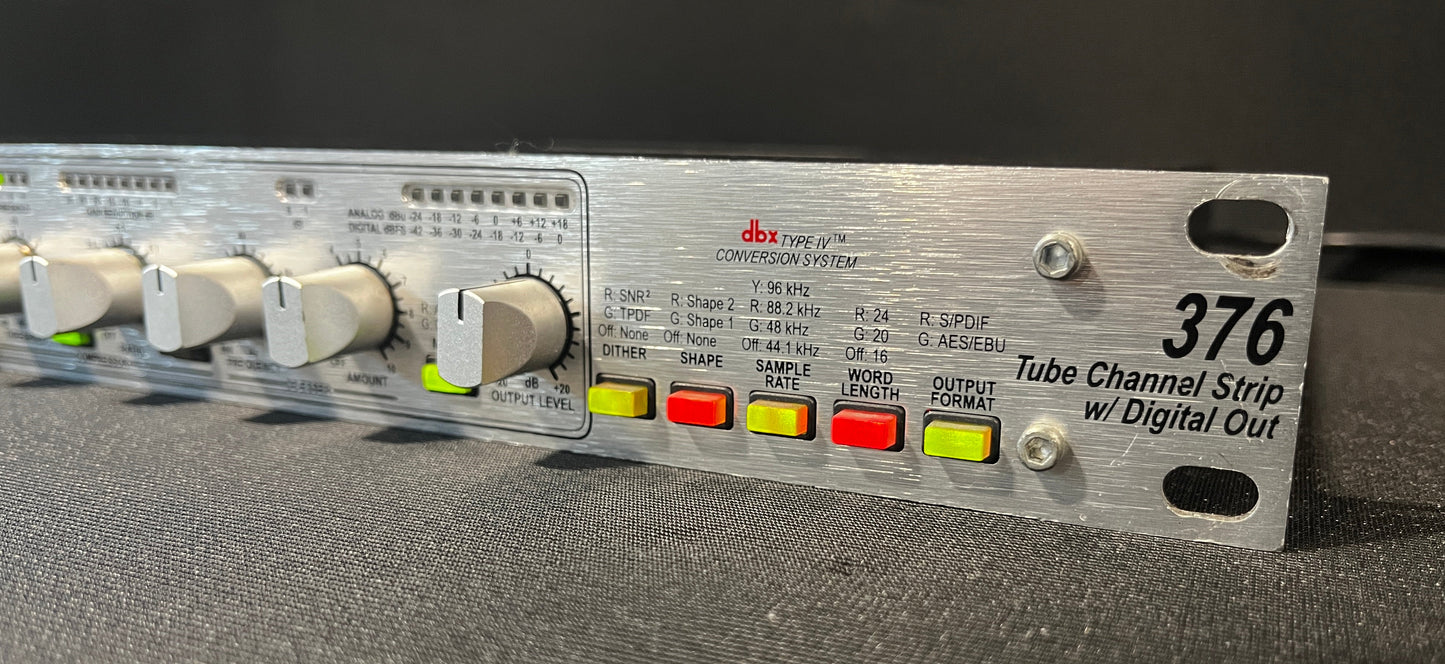 dbx 376 Tube Channel Strip w/ Digital Out, dbx 376 Tube Channel Strip, dbx 376, dbx 376 Preamp, dbx Tube Channel Strip. We Sell Professional Audio Equipment. Audio Systems, Amplifiers, Consoles, Mixers, Electronics, Entertainment, Live Sound.