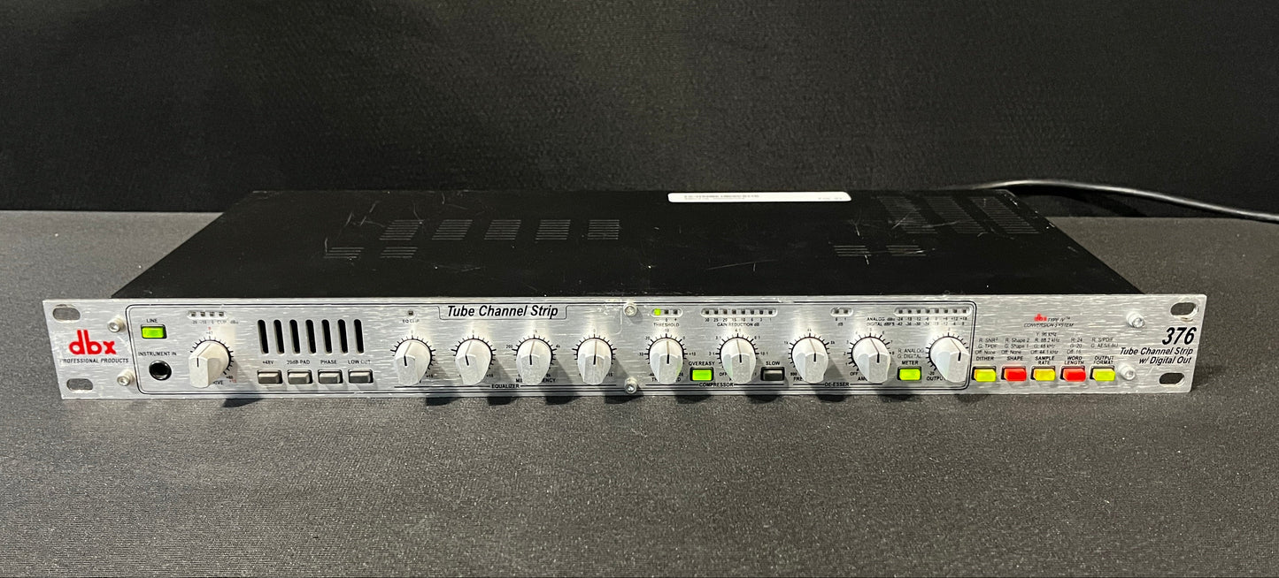 dbx 376 Tube Channel Strip w/ Digital Out, dbx 376 Tube Channel Strip, dbx 376, dbx 376 Preamp, dbx Tube Channel Strip. We Sell Professional Audio Equipment. Audio Systems, Amplifiers, Consoles, Mixers, Electronics, Entertainment, Live Sound.
