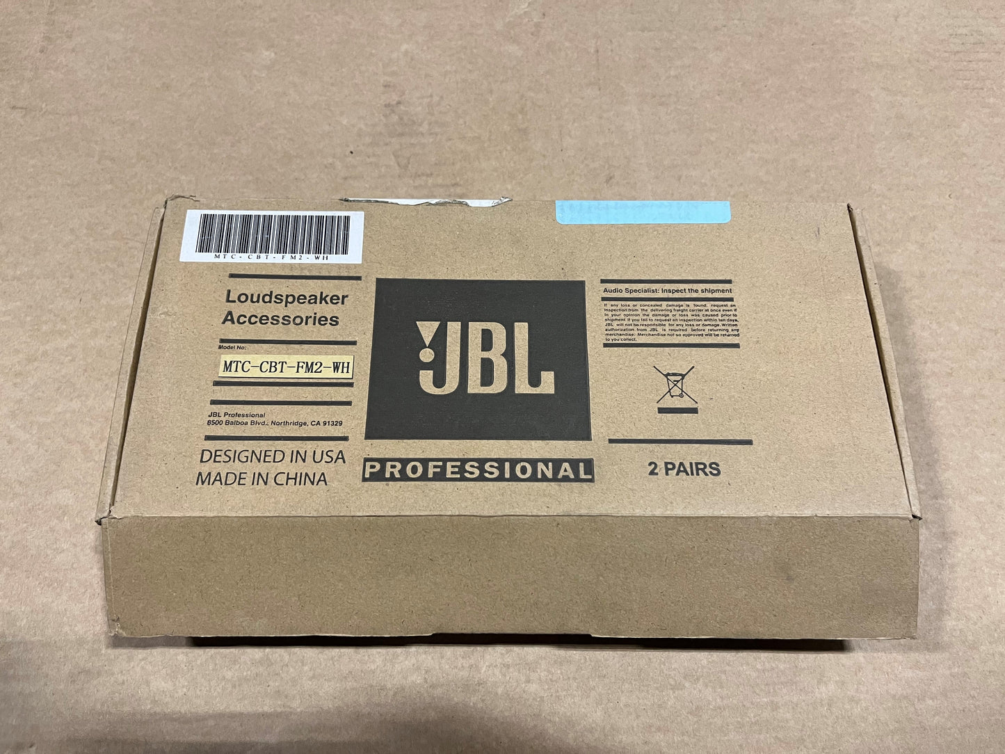JBL MTC-CBT-FM2-WH Mounting Brackets , 2 Pairs , NIB. 					We Sell Professional Audio Equipment. Audio Systems, Amplifiers, Consoles, Mixers, Electronics, Entertainment, Sound, Live.