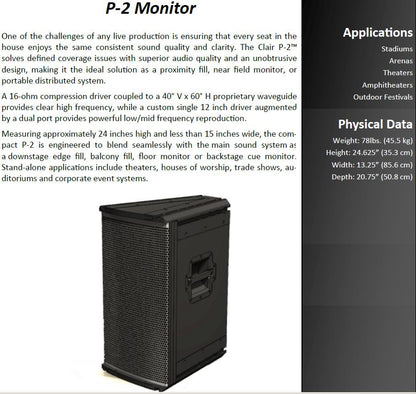 Clair Brothers P-2 Point Source Enclosure Loudspeaker, Clair Brothers P2, Clair P-2 Enclosure Louspeaker, Clair Prothers P-2 Front Fill Floor Monitor, Clair Brothers P2 Monitor. We Sell Professional Audio Equipment. Audio Systems, Amplifiers, Consoles, Mixers, Electronics, Entertainment, Live Sound.